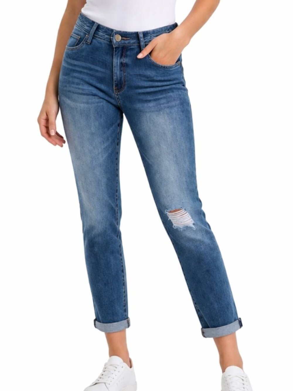 KUT From The Kloth Boyfriend Jeans Mid Rise Distressed Straight Medium Wash 2